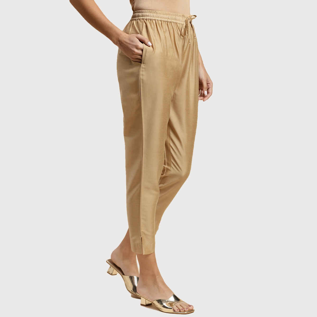 Rangita Women s Beige Solid Ankle Length Pencil Pant | M