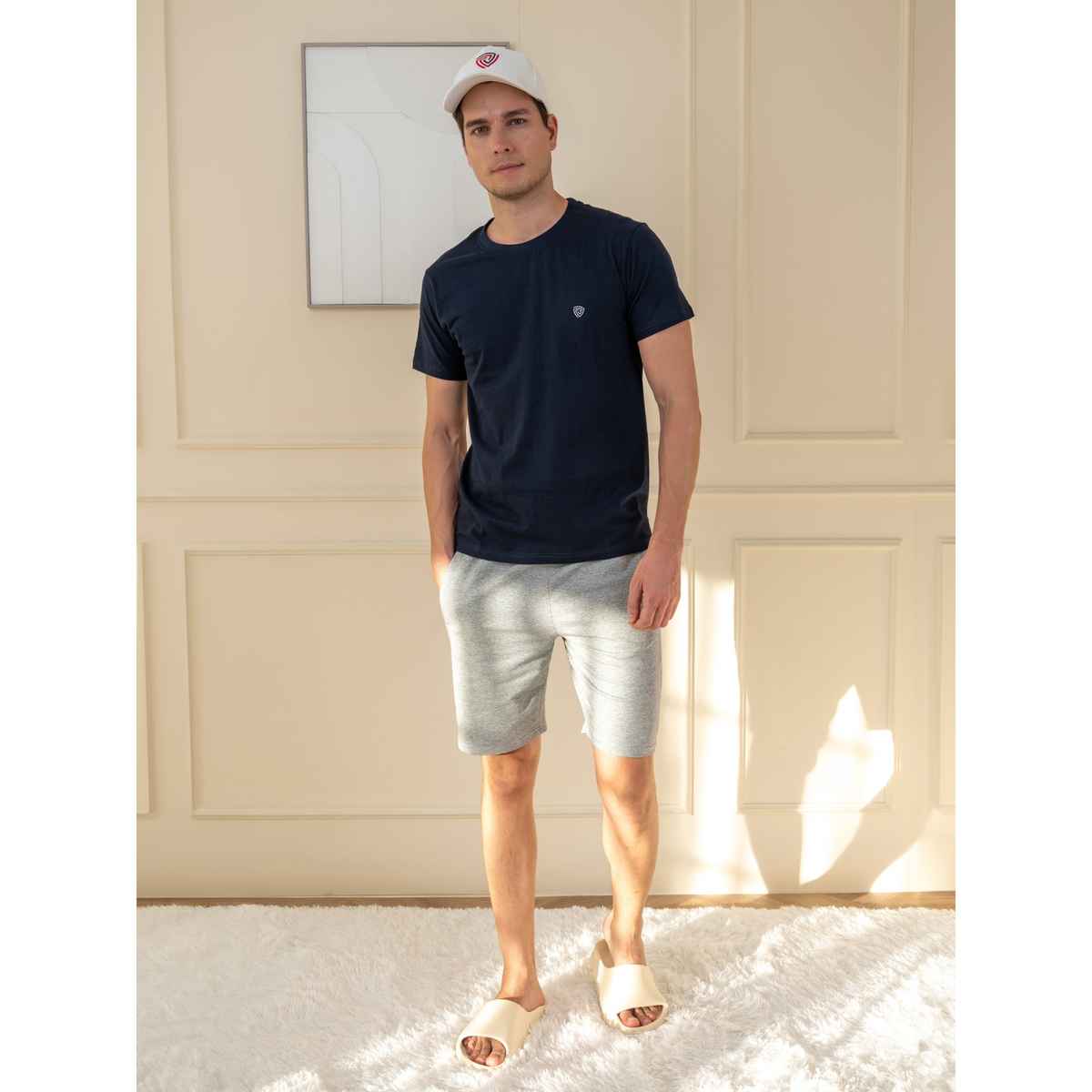 Lux Cozi Men s Ultimate Comfort & Style Round Neck Cotton T-shirt | Navy Blue | Size | L