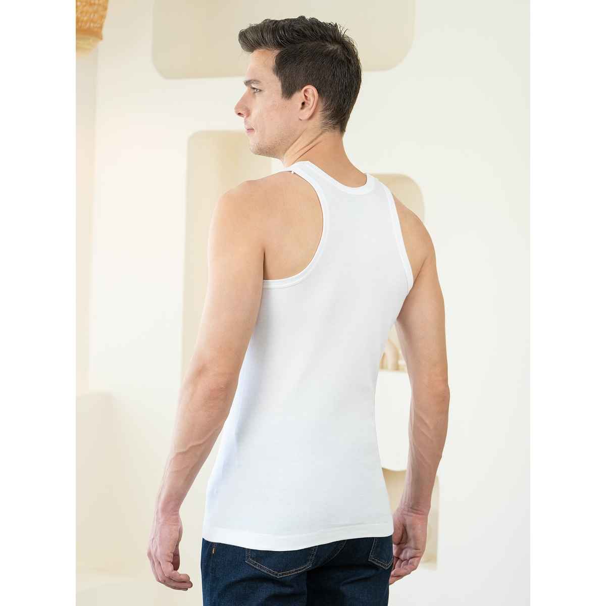 Lux Cozi Ultra Soft Pure Cotton Round Neck Vest | White | M | Pack Of 2