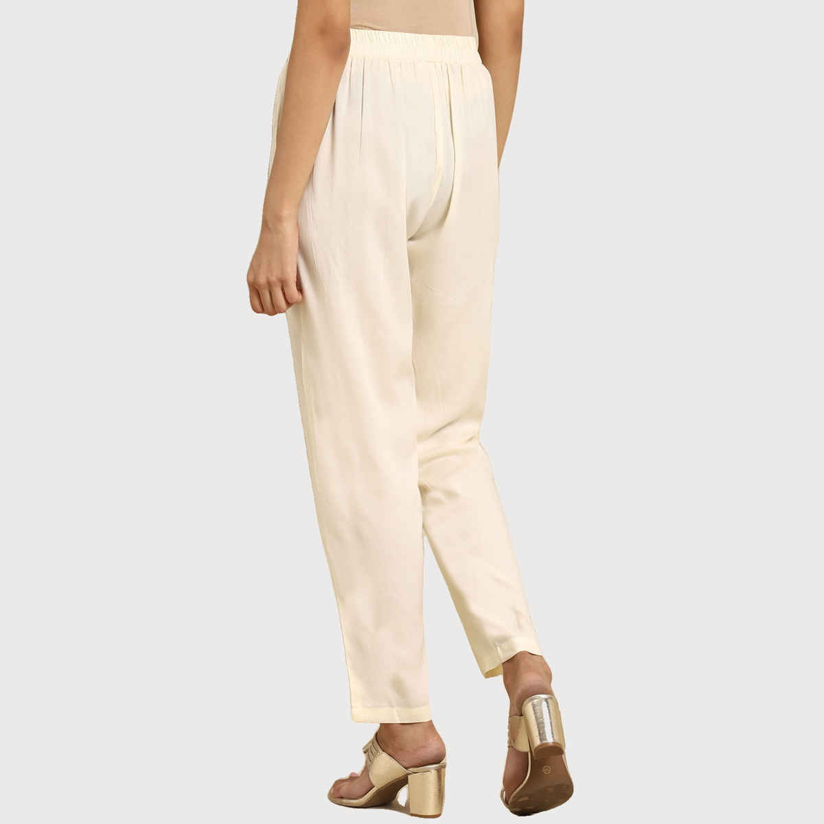 Rangita Women Ankle Length Straight Pant - Solid | Rayon | White | M