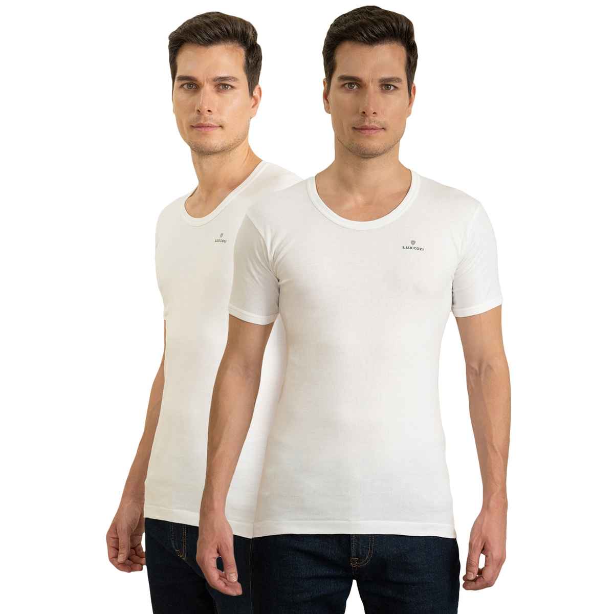 Lux Cozi Ultra Soft Pure Cotton Round Neck | Sleeve Vest | White | XL | Pack Of 2