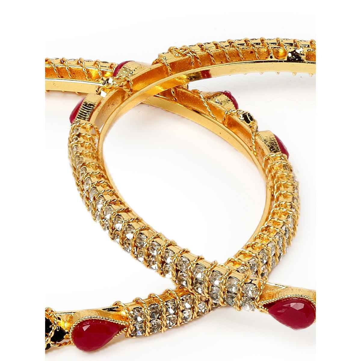 Sukkhi Gold Plated Red & Green Color White Thin Bracelet Bangle Set Jewellery for Women - 2.6