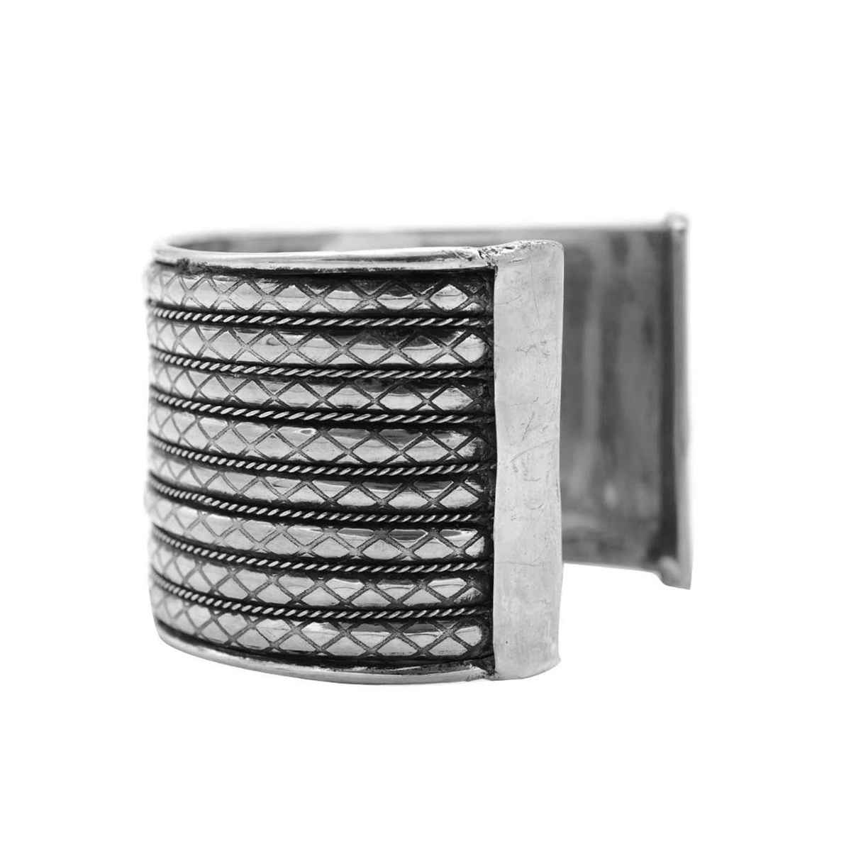 Teejh Zia Embossed Silver Oxidized Bracelet Cuff