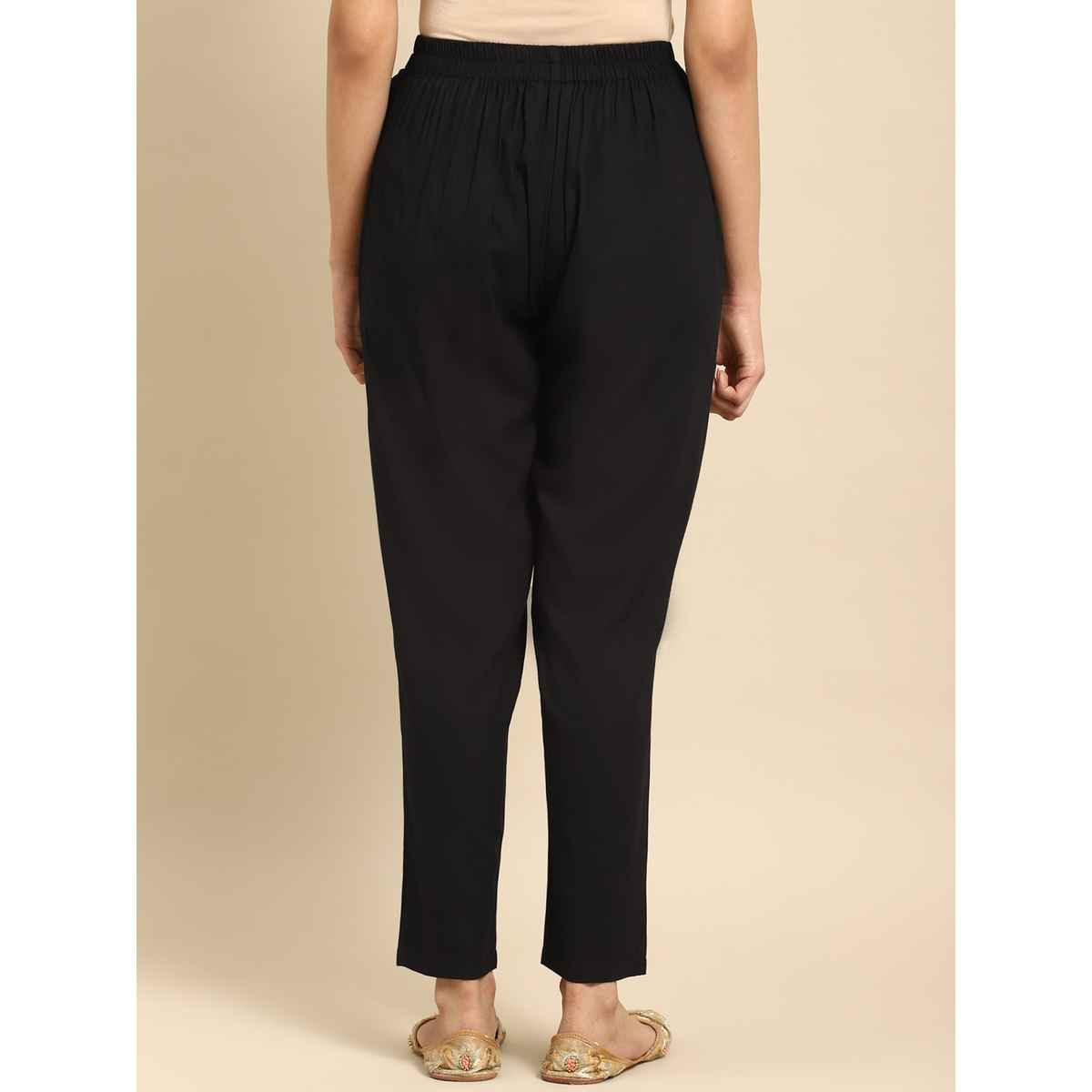 Rangita Women Ankle Length Straight Pant - Solid | Rayon | Black | L