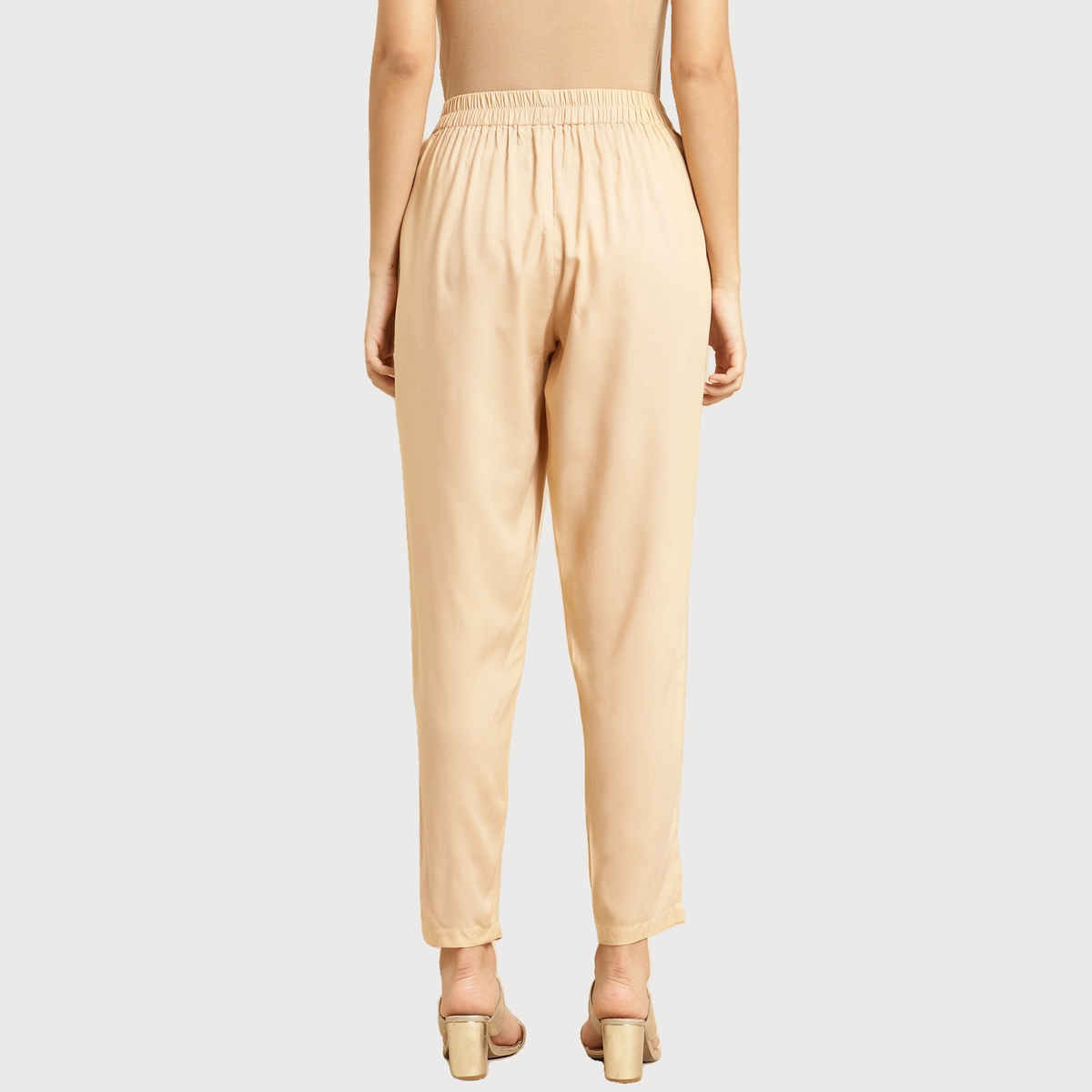 Rangita Women Ankle Length Straight Pant - Solid | Rayon | Beige | M