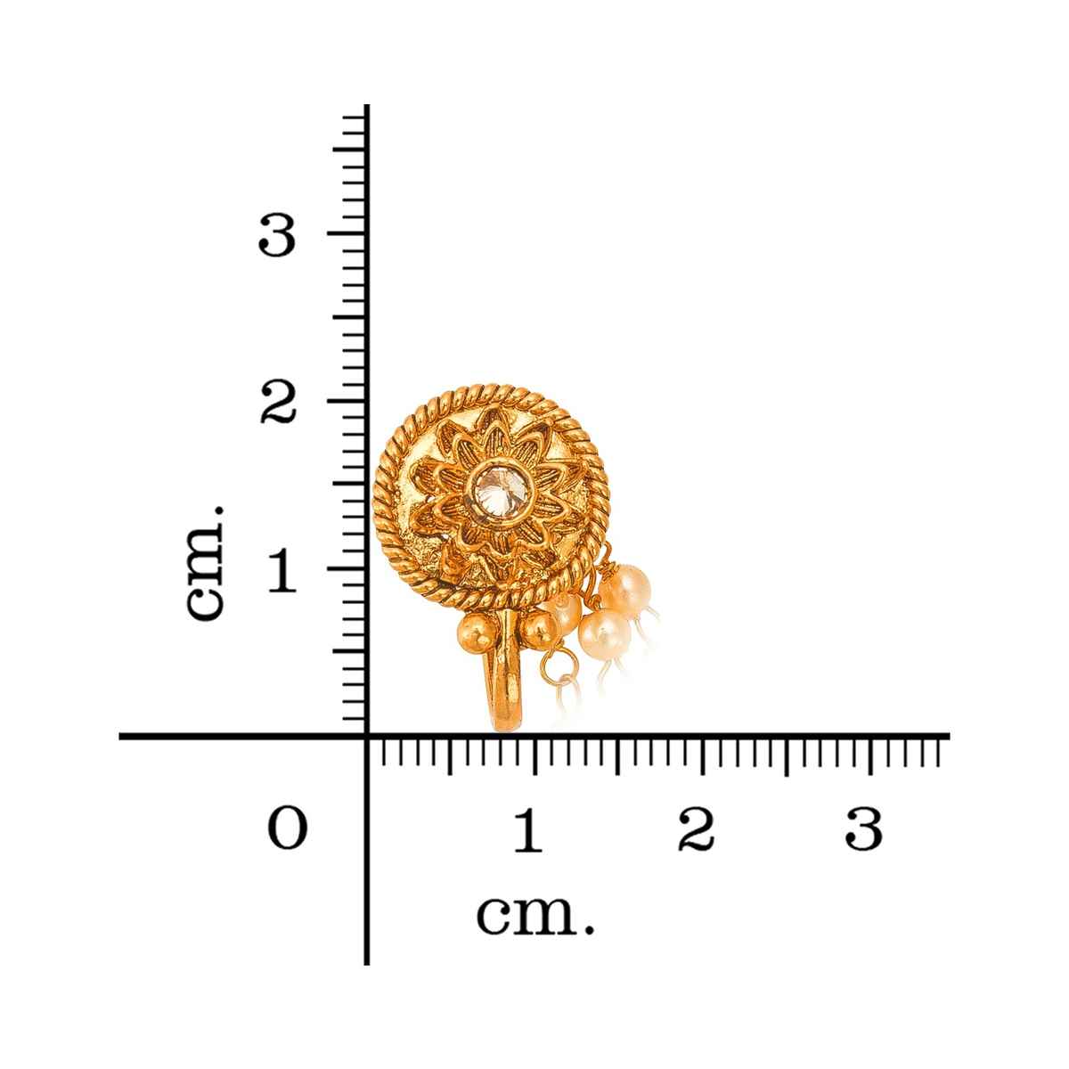 Aadita Traditional Long Chain Nose Pin- Gold Plated Nath with Kundan & Pearl for Bridal Wear