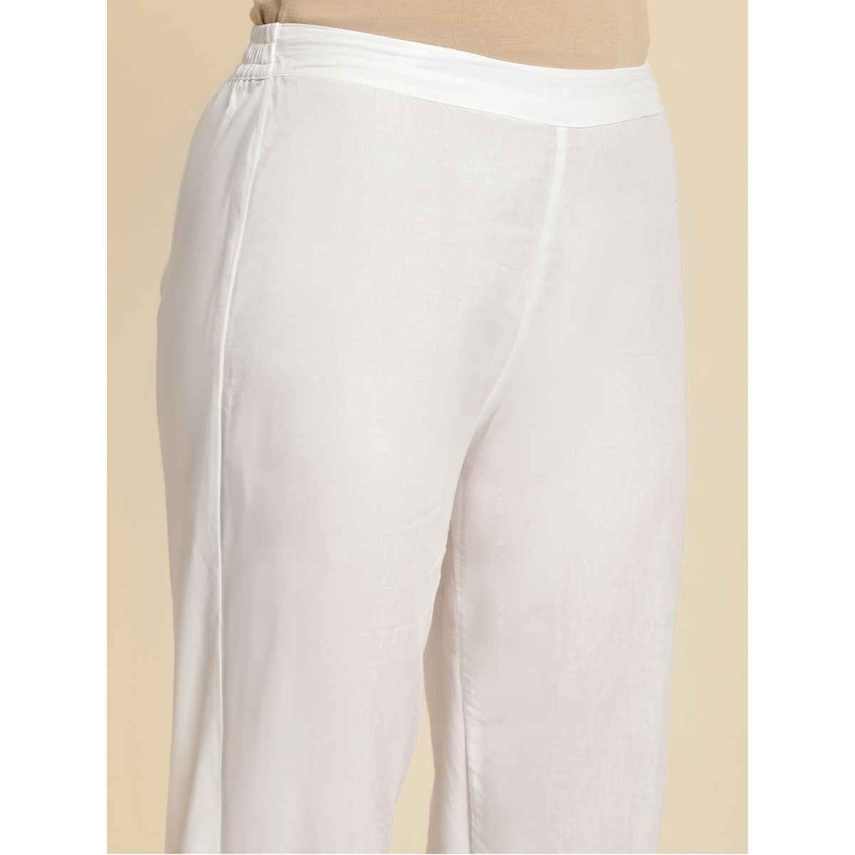 Rangita Women Calf Length Straight Pant - Solid | 100% Cotton | Off White | L
