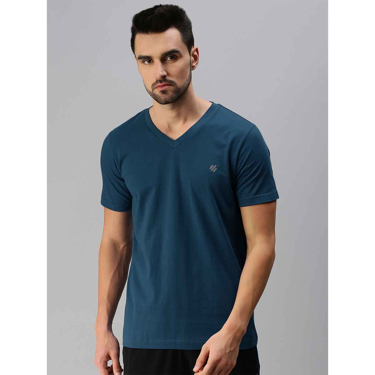ONN Premium Men's Solid Pure Cotton V Neck T-shirts | Teal Blue | Size - S