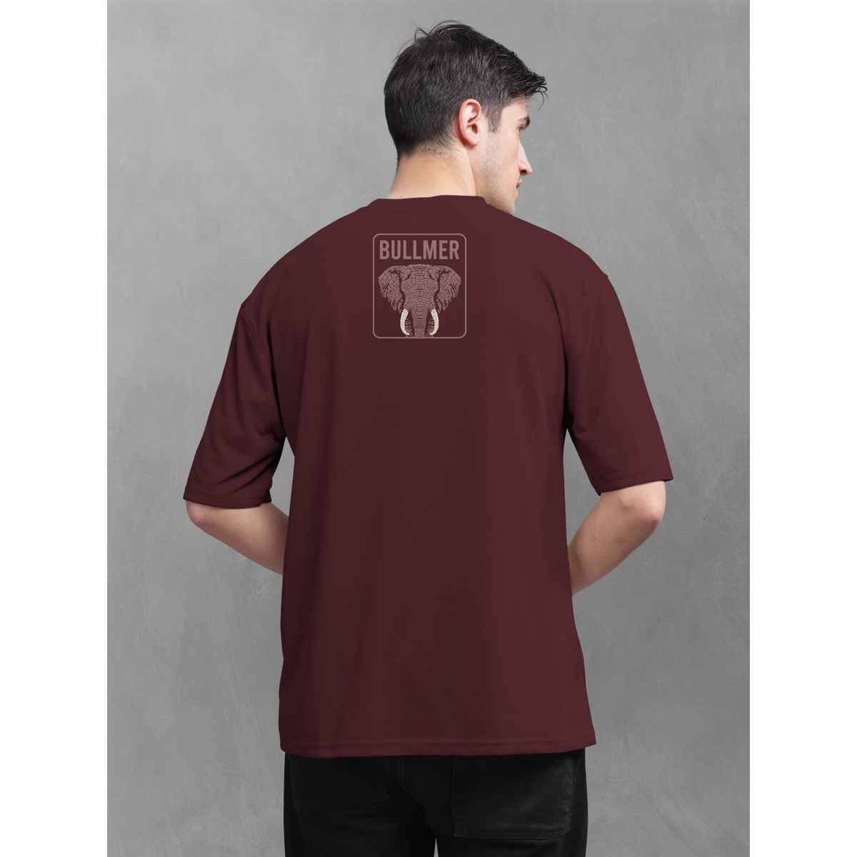 Bullmer Men's Oversized T-shirt Front and Back Printed | Maroon, Beige | XL