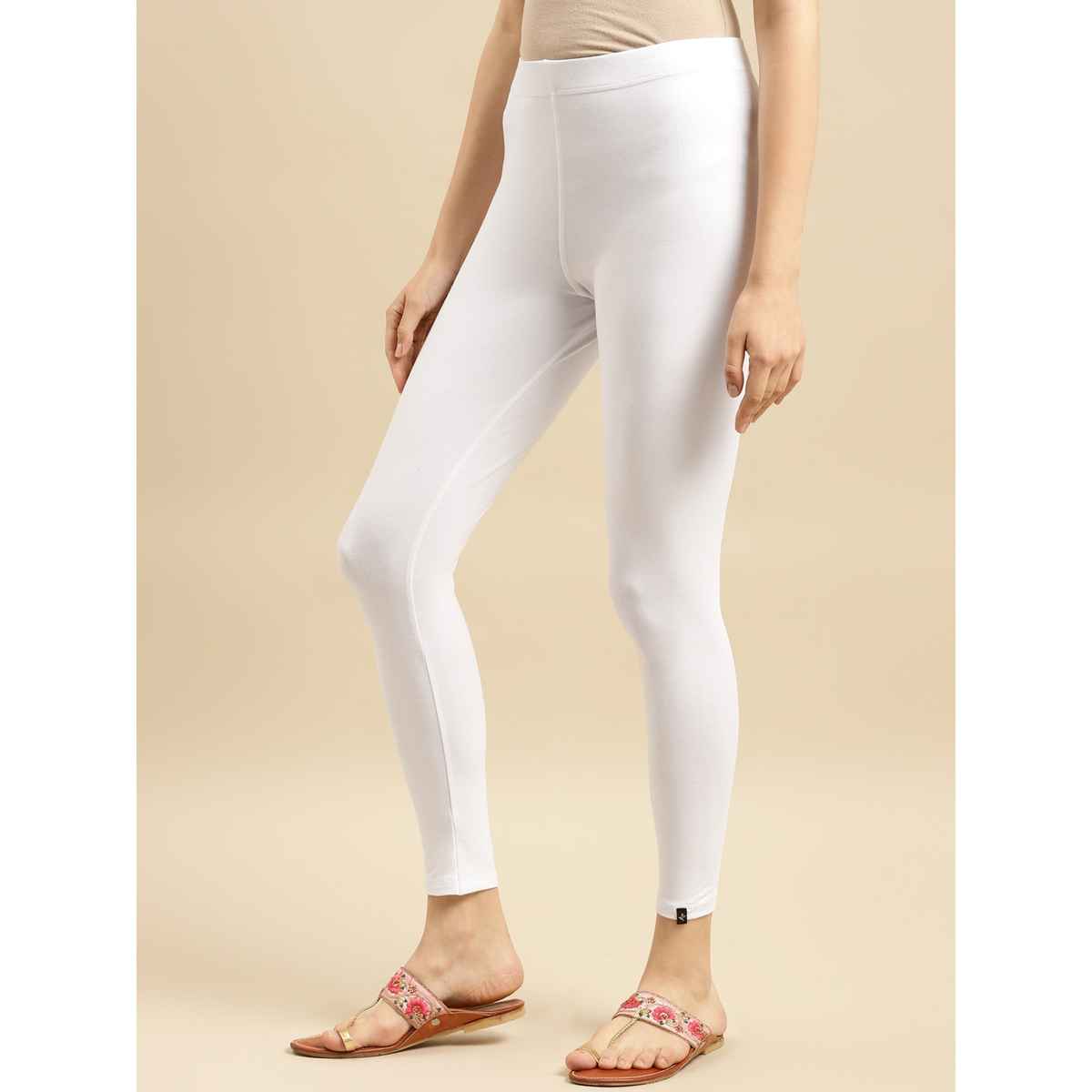 Rangita Women s White Cotton Solid Ankle Length Legging | L