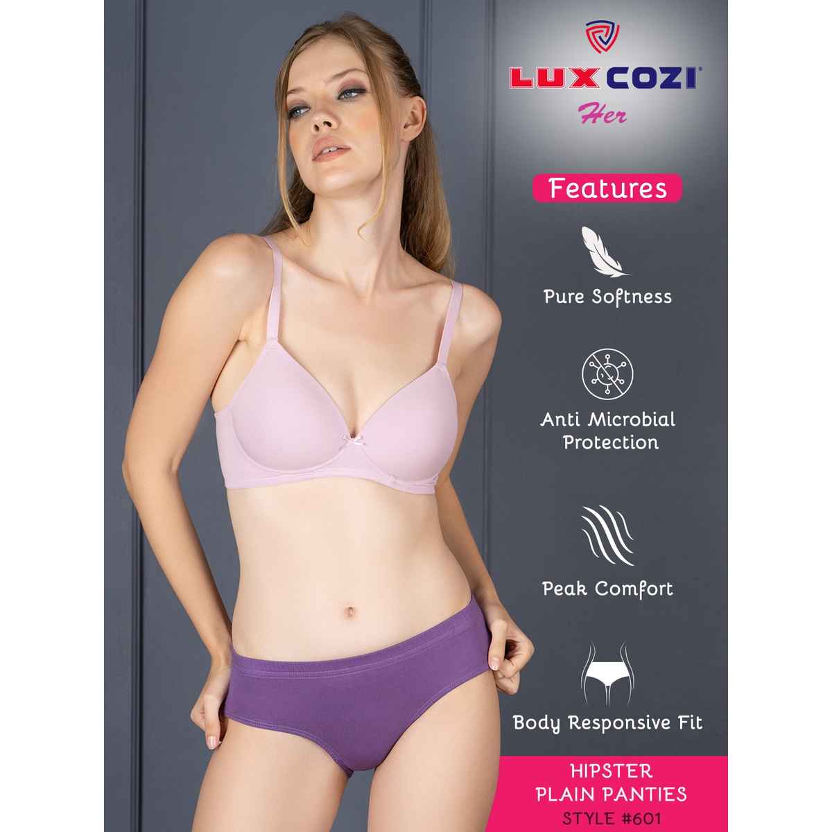 Lux Cozi Her Pure Cotton Hipster Panty | Multicolor | Size-95 | Pack Of 6