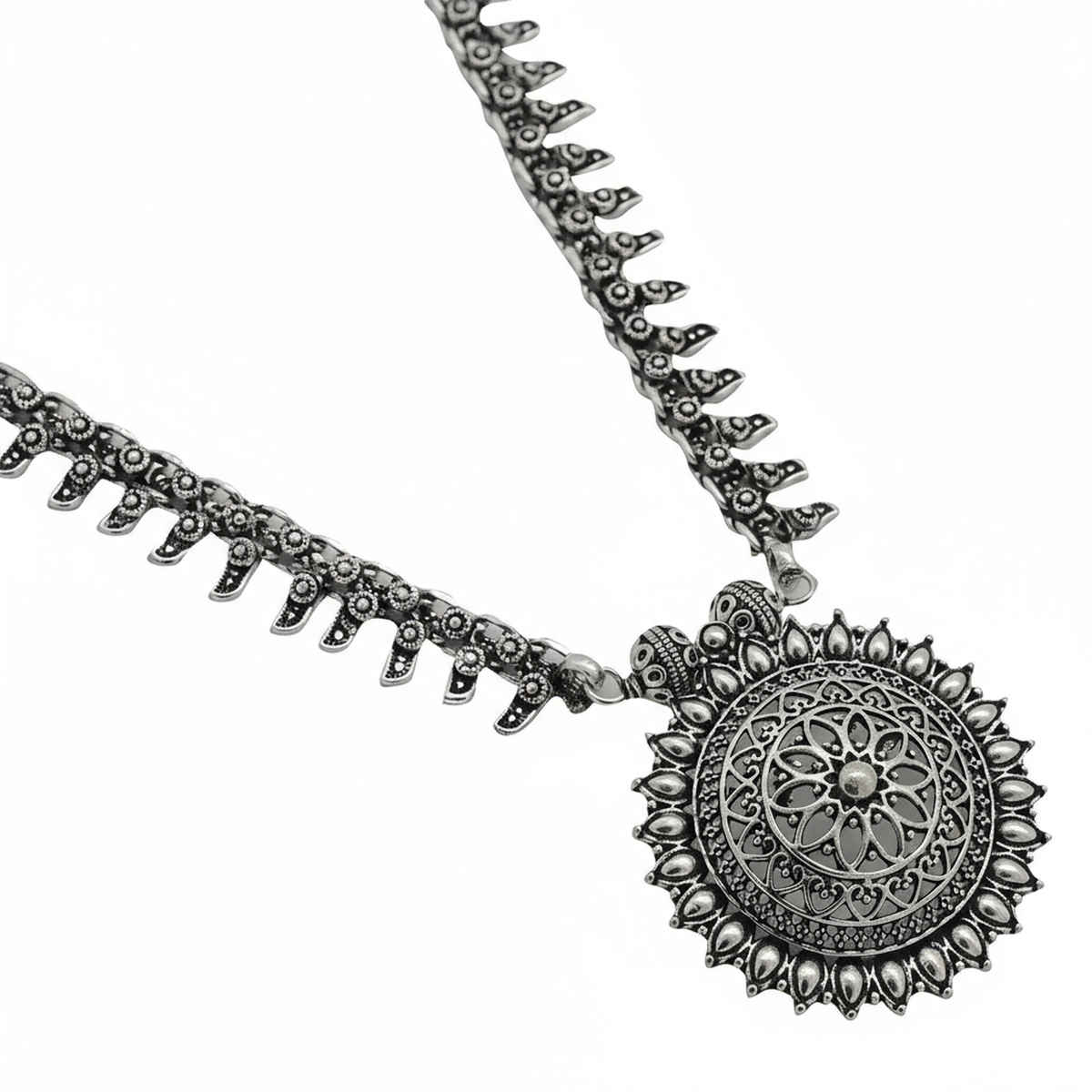 Teejh Kalpi Silver Oxidized Long Necklace