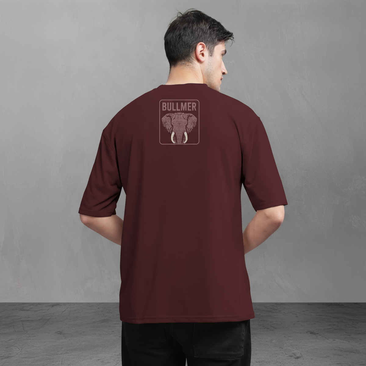 Bullmer Men's Oversized T-shirt Front and Back Printed | Maroon, Beige | S