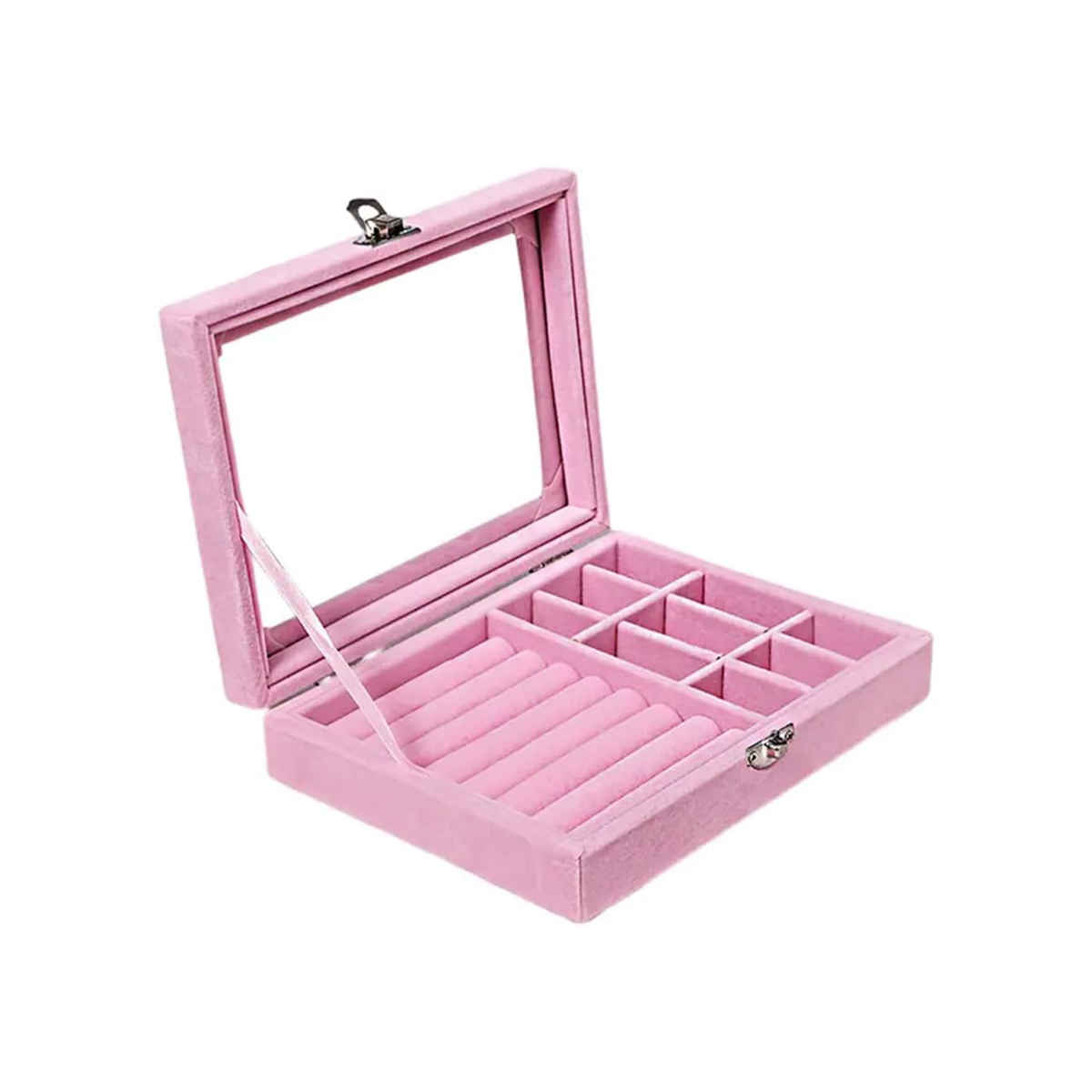 Scintillare By Sukkhi Jewellery Box Jewellery Organiser Velvet Clear Lid Jewelry Organiser|JB107112