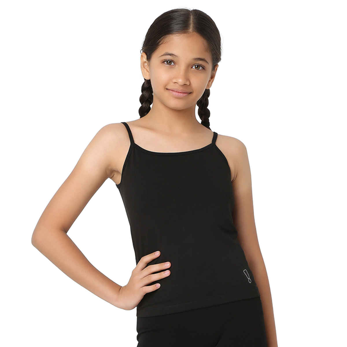 Plan B Girls Cotton Padded Camisole | Built-in Light Padding | Black - 10-12 Yrs