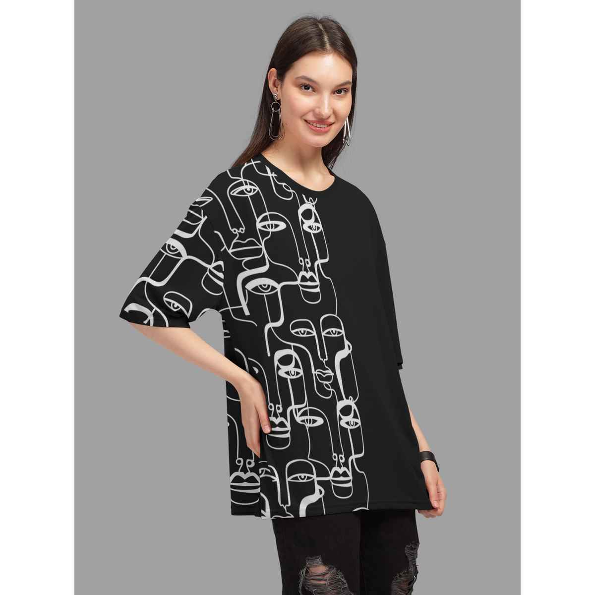 Hellcat Women's Trendy Printed Oversized T-shirt | Black - M