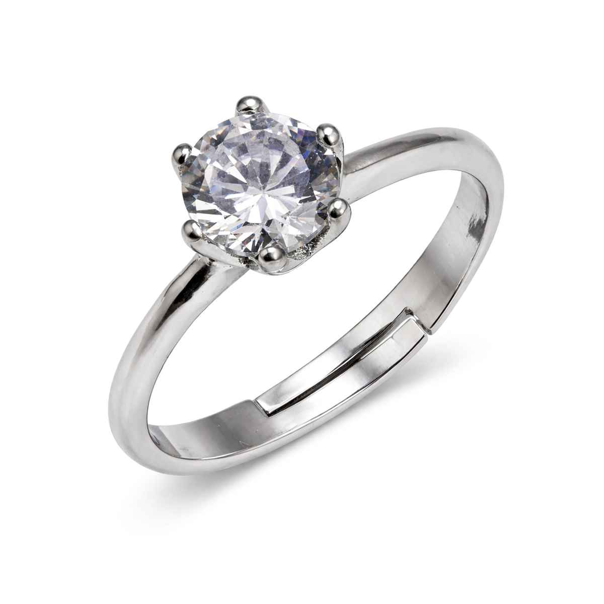 Sukkhi Delicate Rhodium Plated Solitaire CZ Studded Valentine Special Couple Ring | Free Size