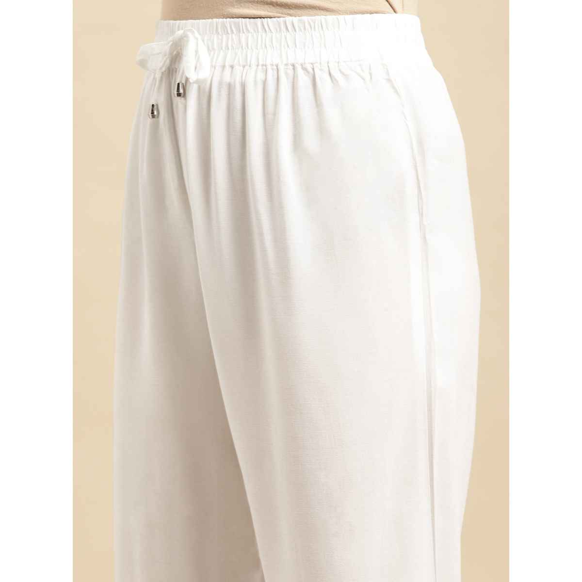 Rangita Women s White Rayon Solid Ankle Length Straight Pant | S