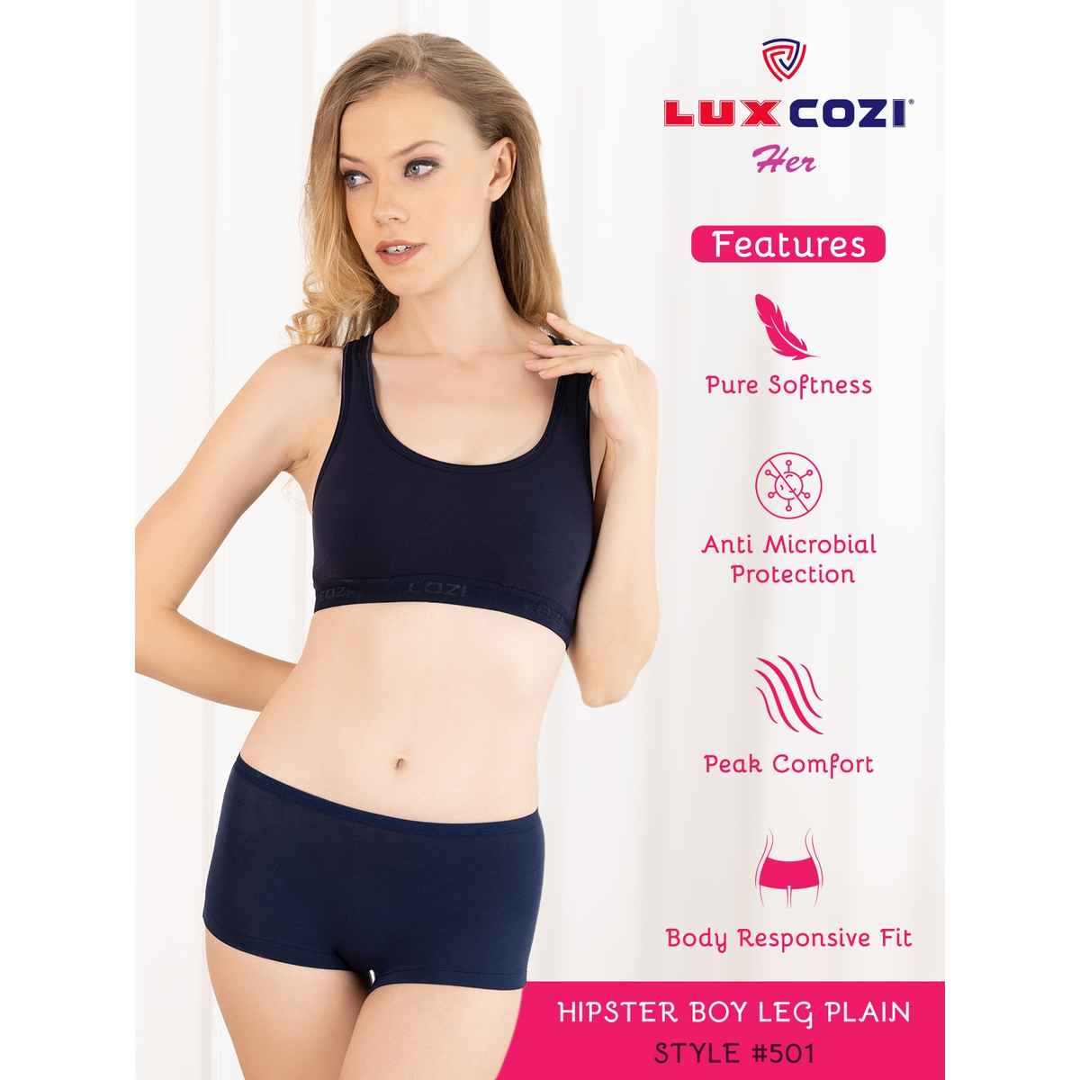 Lux Cozi Her Pure Cotton Women Boy Short Panty | Multicolor | Size-95 | Pack Of 6