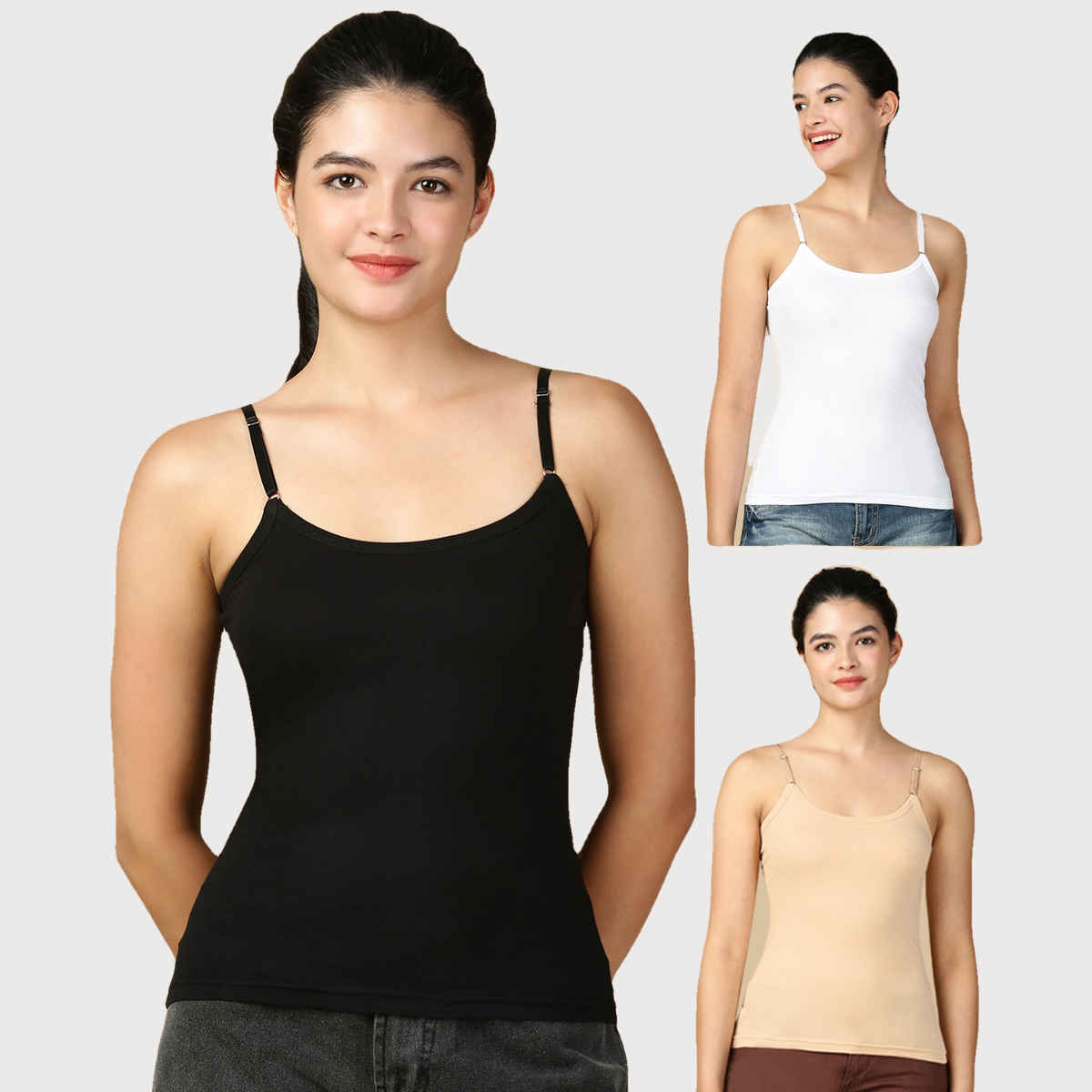 Lux Cozi Women s Premium Ultra Soft Cotton Camisole Black | White and Beige | Size-XL