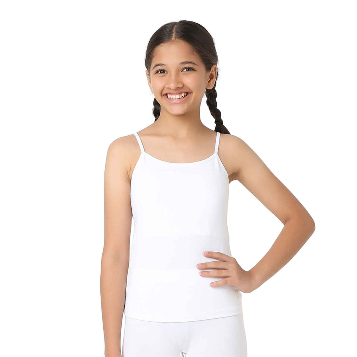 Plan B Girls Cotton Padded Camisole | Built-in Light Padding | White - 8-10 Yrs
