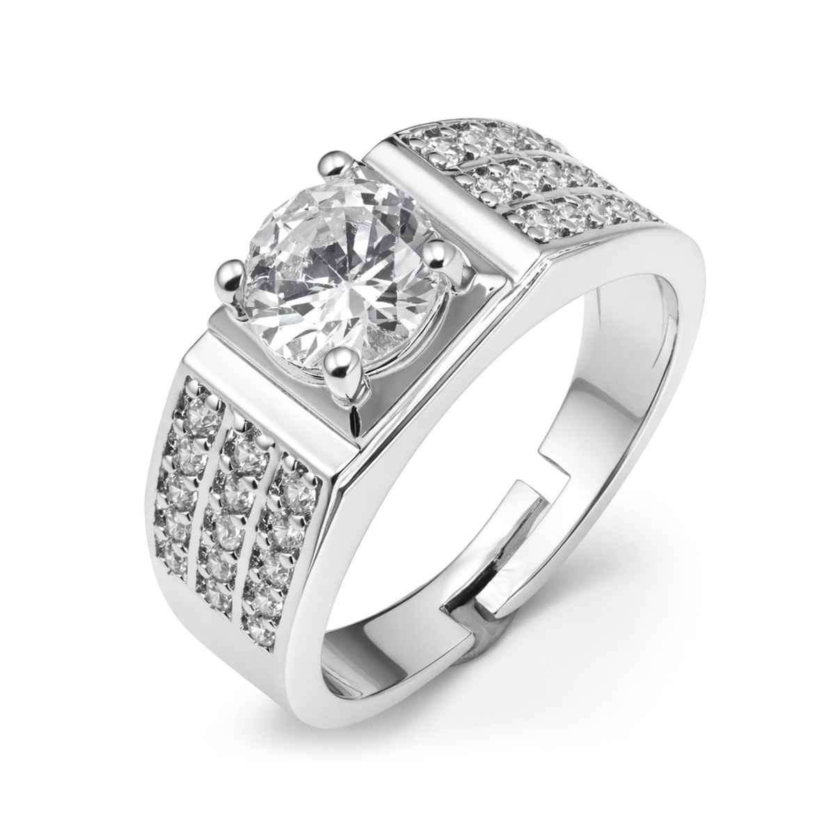 Sukkhi Delicate Rhodium Plated Solitaire CZ Studded Valentine Special Couple Ring | Free Size