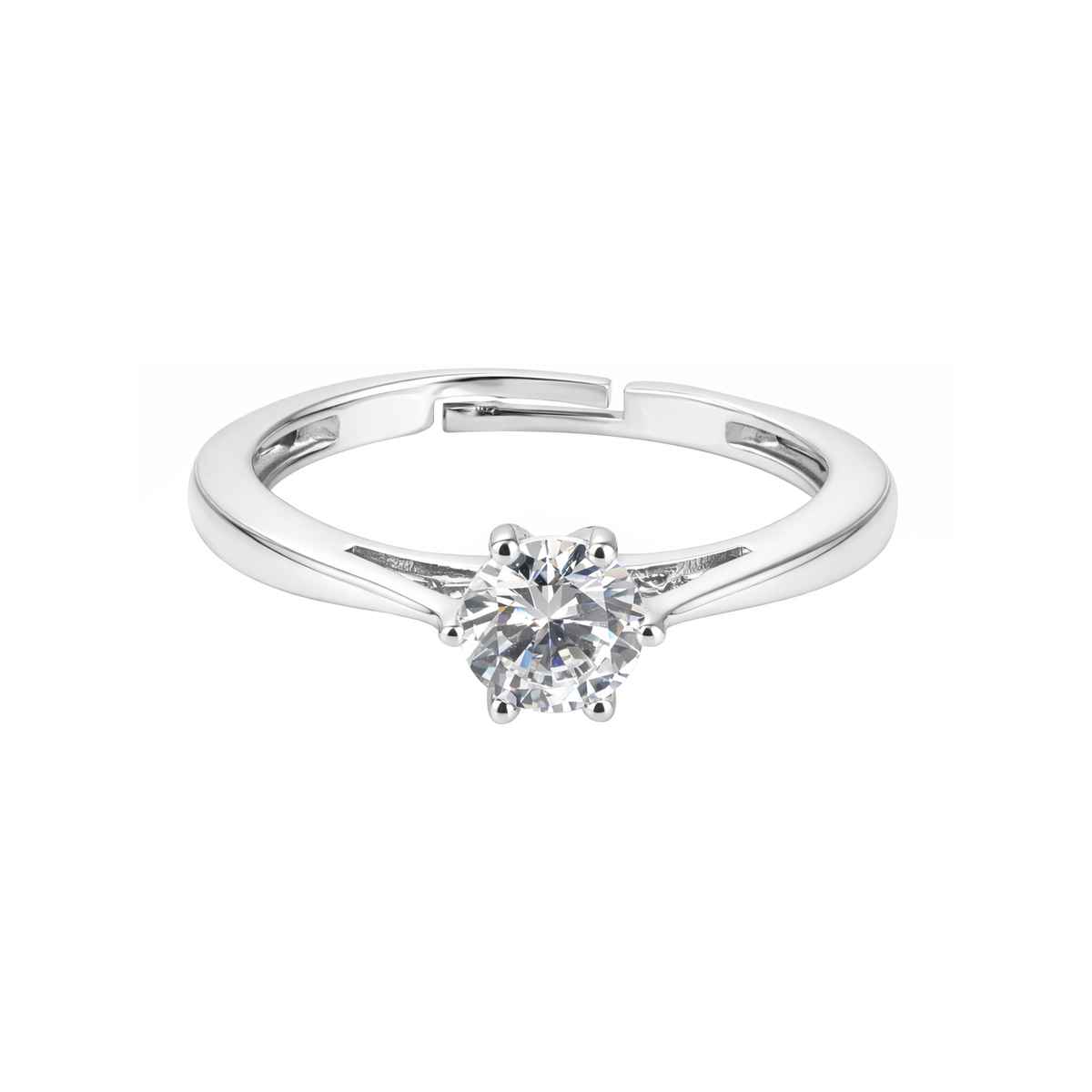 Sukkhi Latest Stylish Rhodium Plated CZ Solitaire Valentine Finger Ring for Women | Free Size