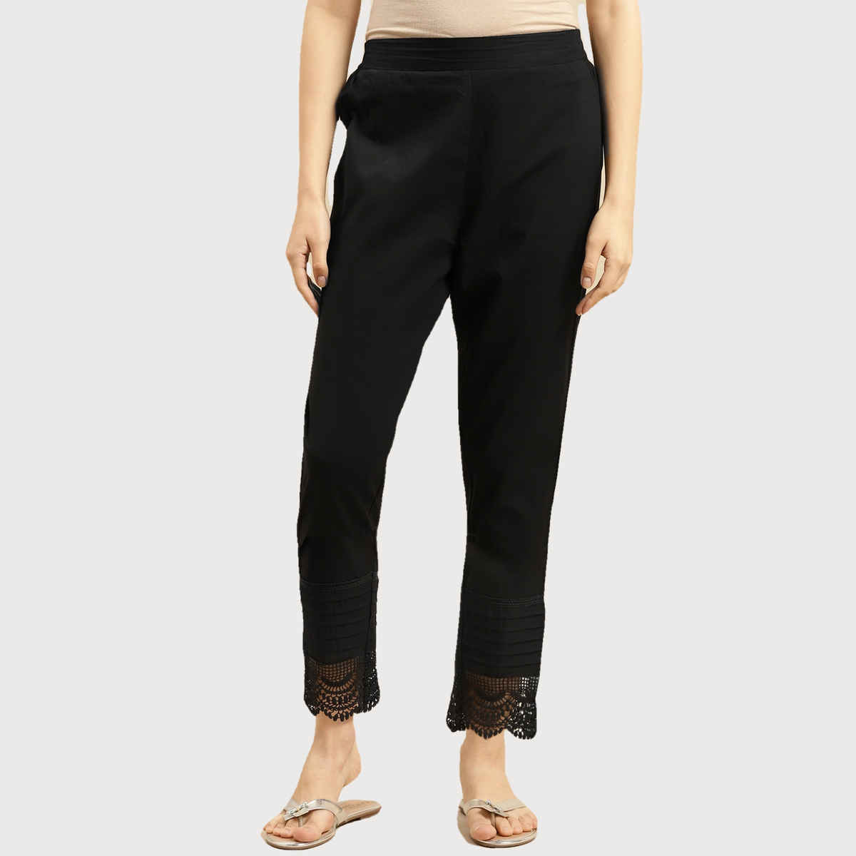 Rangita Women Calf Length Straight Pant - Solid | 100% Cotton | Black | XL