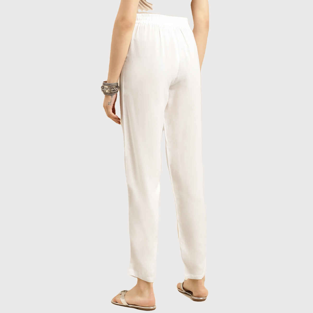 Rangita Women s White Rayon Solid Ankle Length Straight Pant | S