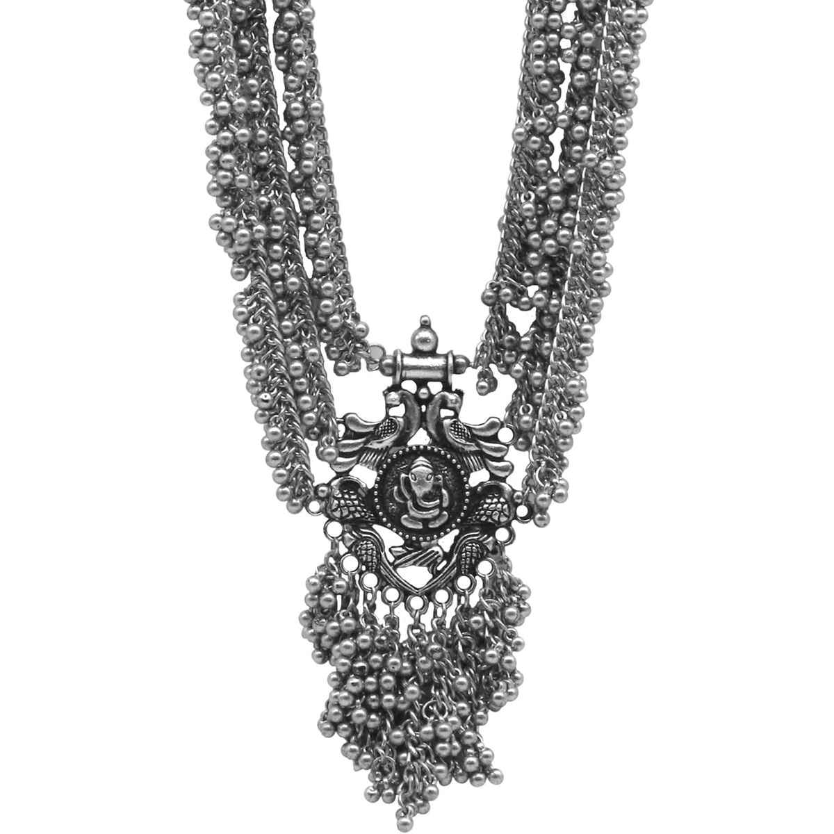 Teejh Krisha Silver Oxidized Ghungroo Necklace