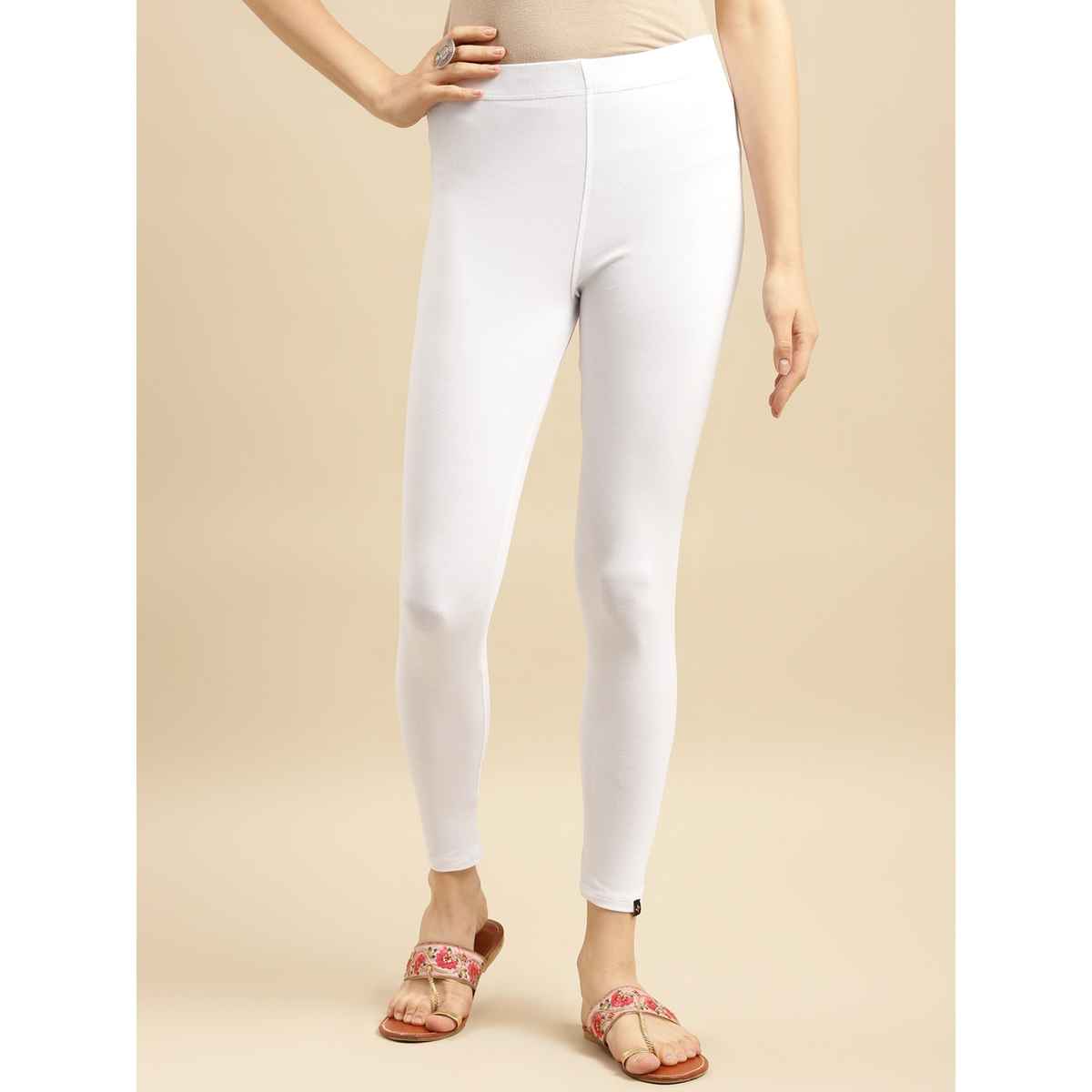 Rangita Women s White Cotton Solid Ankle Length Legging | S