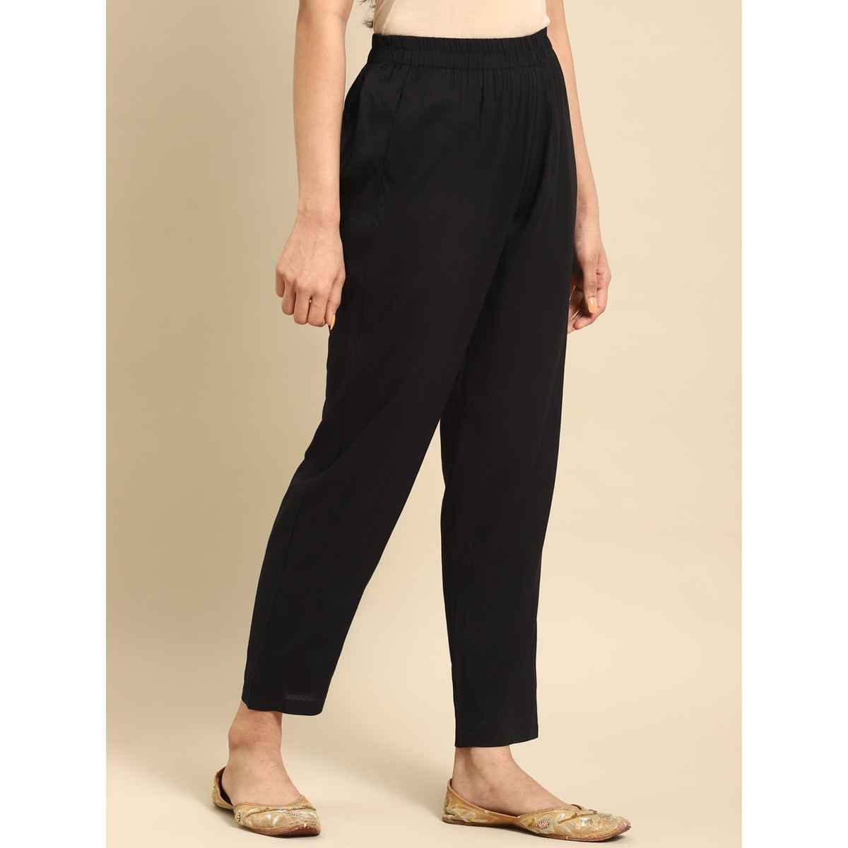 Rangita Women Ankle Length Straight Pant - Solid | Rayon | Black | L