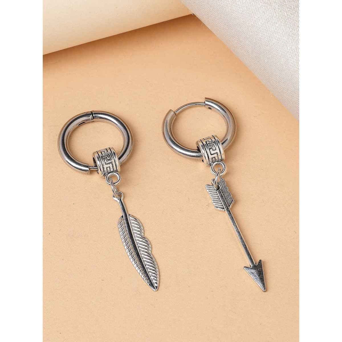 Scintillare By Sukkhi Long Chain punk Titanium Steel Piercing Dangle Hoop Earring for Men & Women