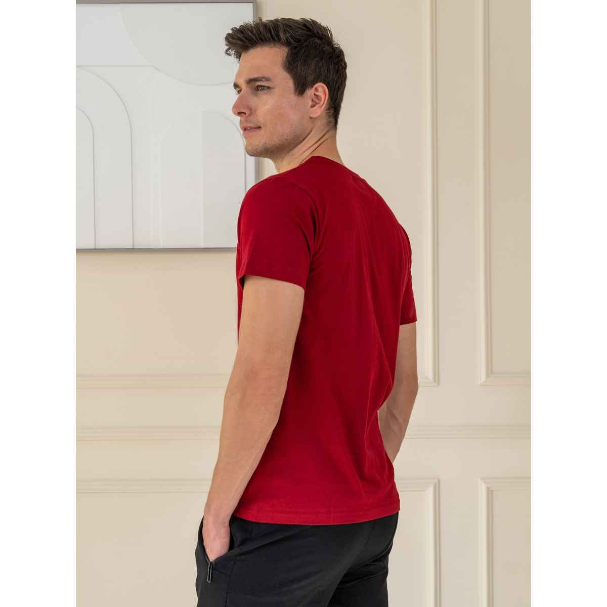 Lux Cozi Men s Ultimate Comfort & Style Round Neck Cotton T-shirt | Maroon | Size | S
