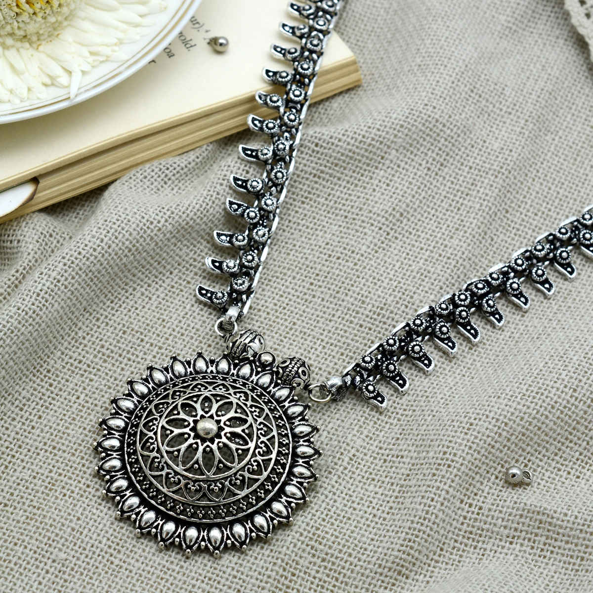 Teejh Kalpi Silver Oxidized Long Necklace