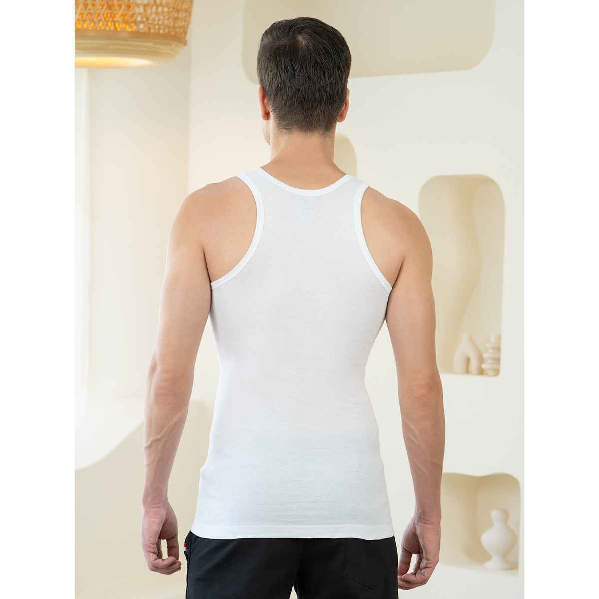 Lux Cozi Mexx Pure Cotton Round Neck Ribbed Vest | White | M | Pack Of 3