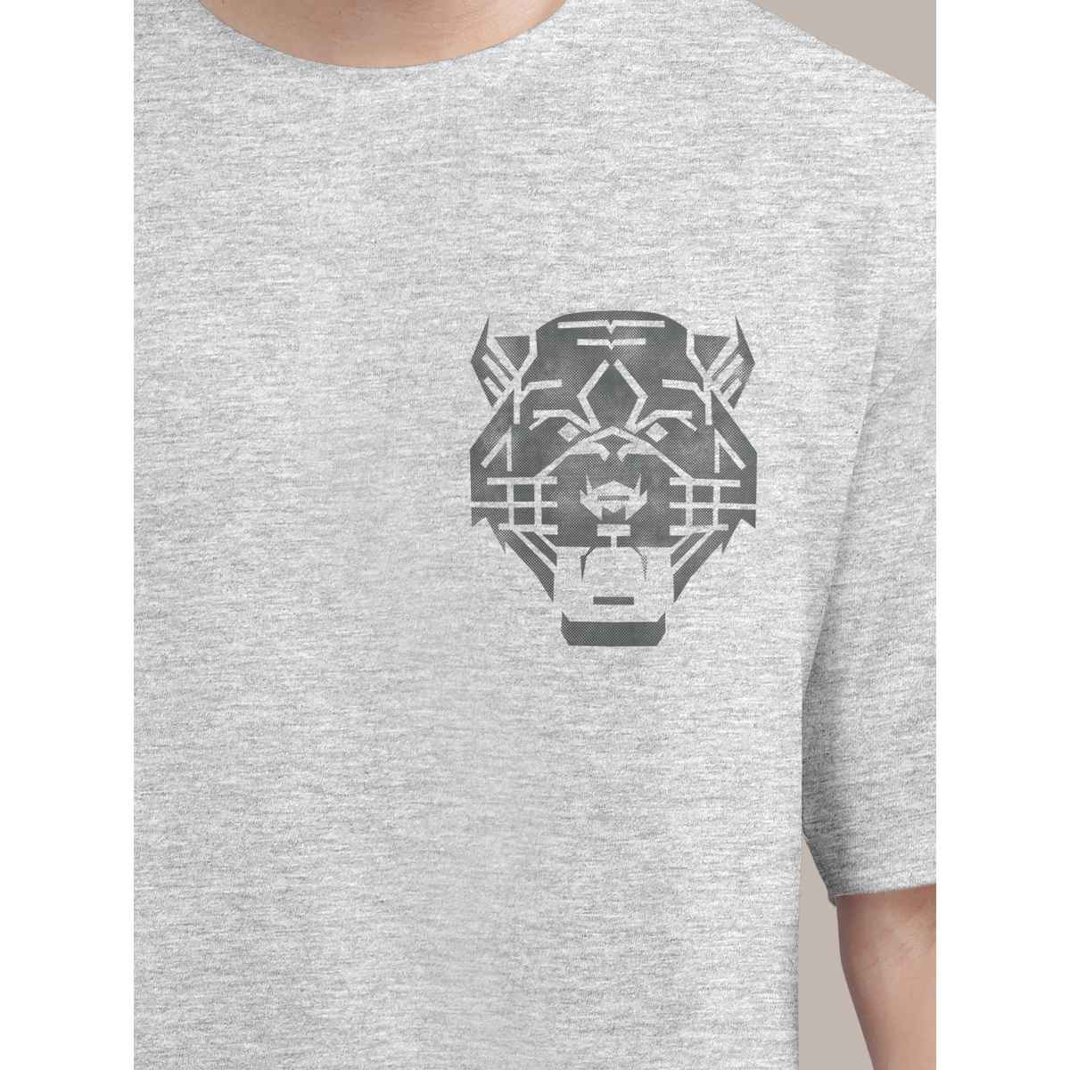 Bullmer Men's Oversized T-shirt Front and Back Printed, Colourblock Baggy | White Melange | L