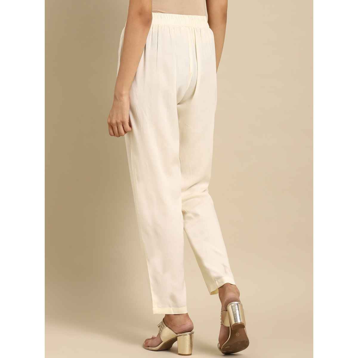 Rangita Women Ankle Length Straight Pant - Solid | Rayon | White | L