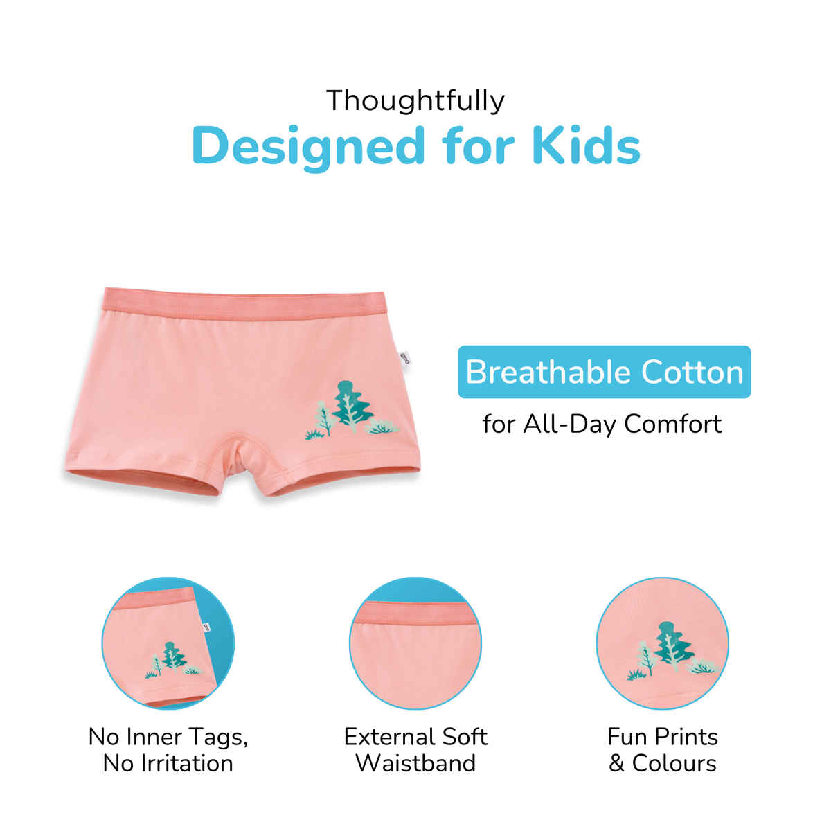 Plan B Girls Cotton Boyshorts | Stretchable, Snug-Fit | Tulip - 14-16 Yrs