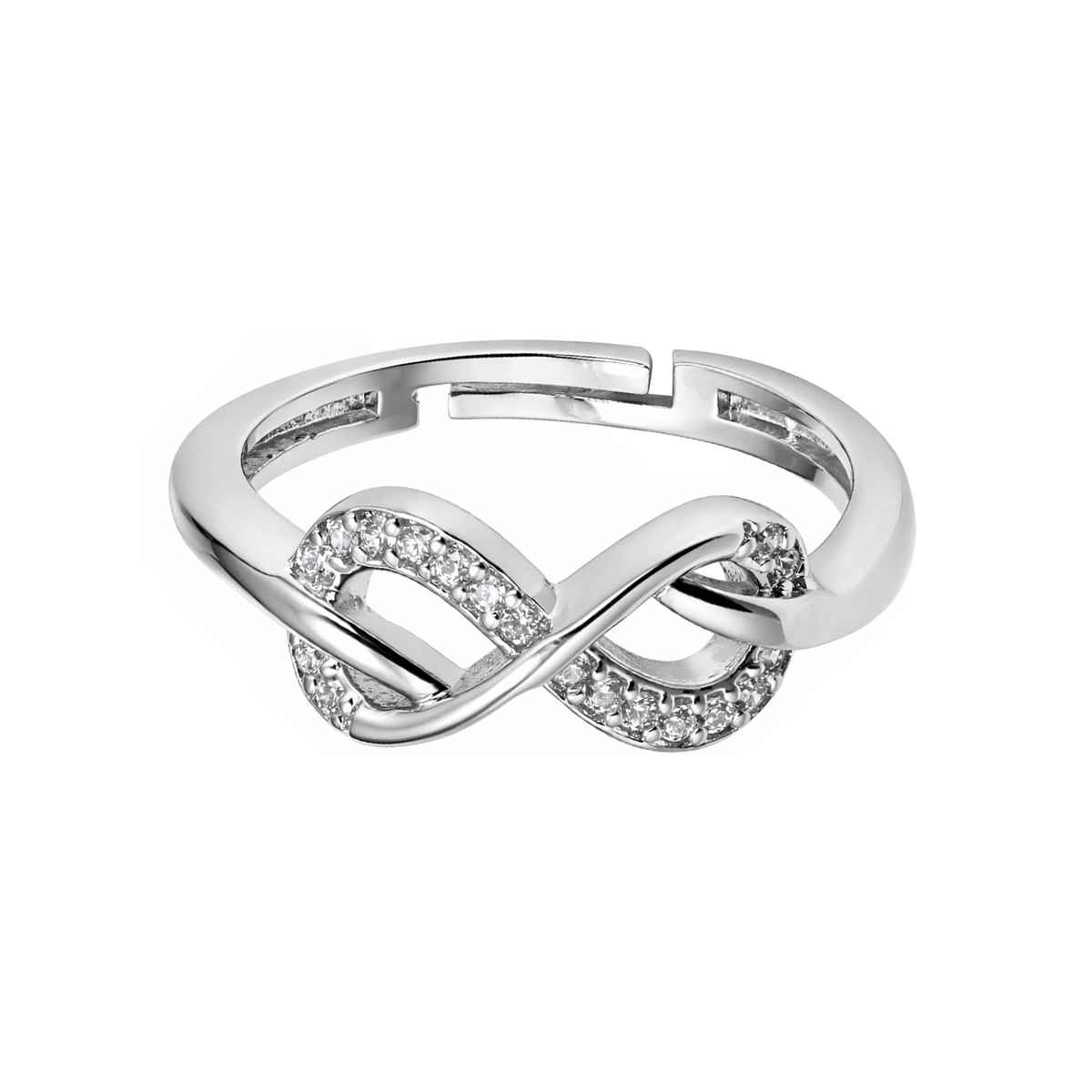 Sukkhi Latest Rhodium Plated CZ Infinity Valentine Finger Ring for Women|Free Size|LR116220
