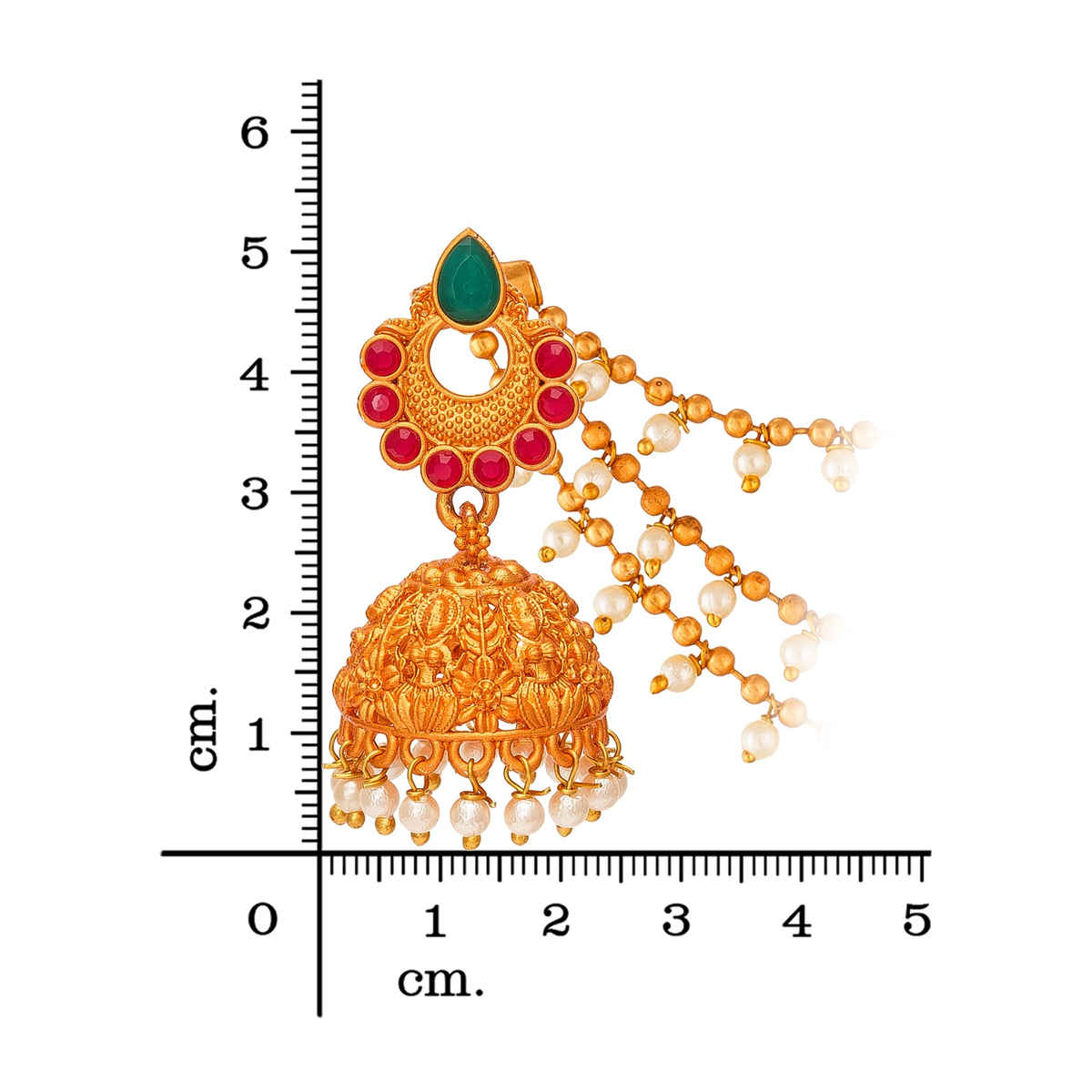 Aadita Wedding Gold Plated Antique Jhumka Earrings with Hair Chain Indian Bridal Jewelry