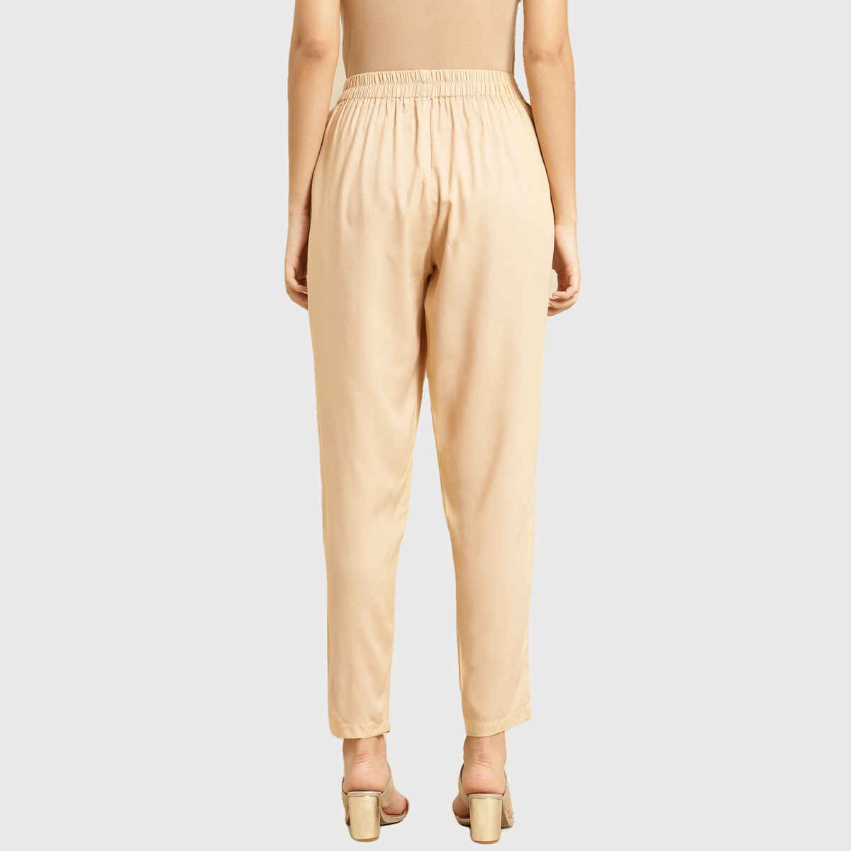 Rangita Women Ankle Length Straight Pant - Solid | Rayon | Beige | XL