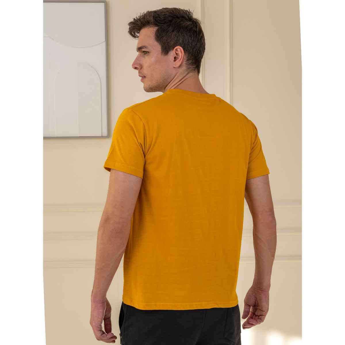 Lux Cozi Men s Ultimate Comfort & Style Round Neck Cotton T-shirt | Mustard | Size | M