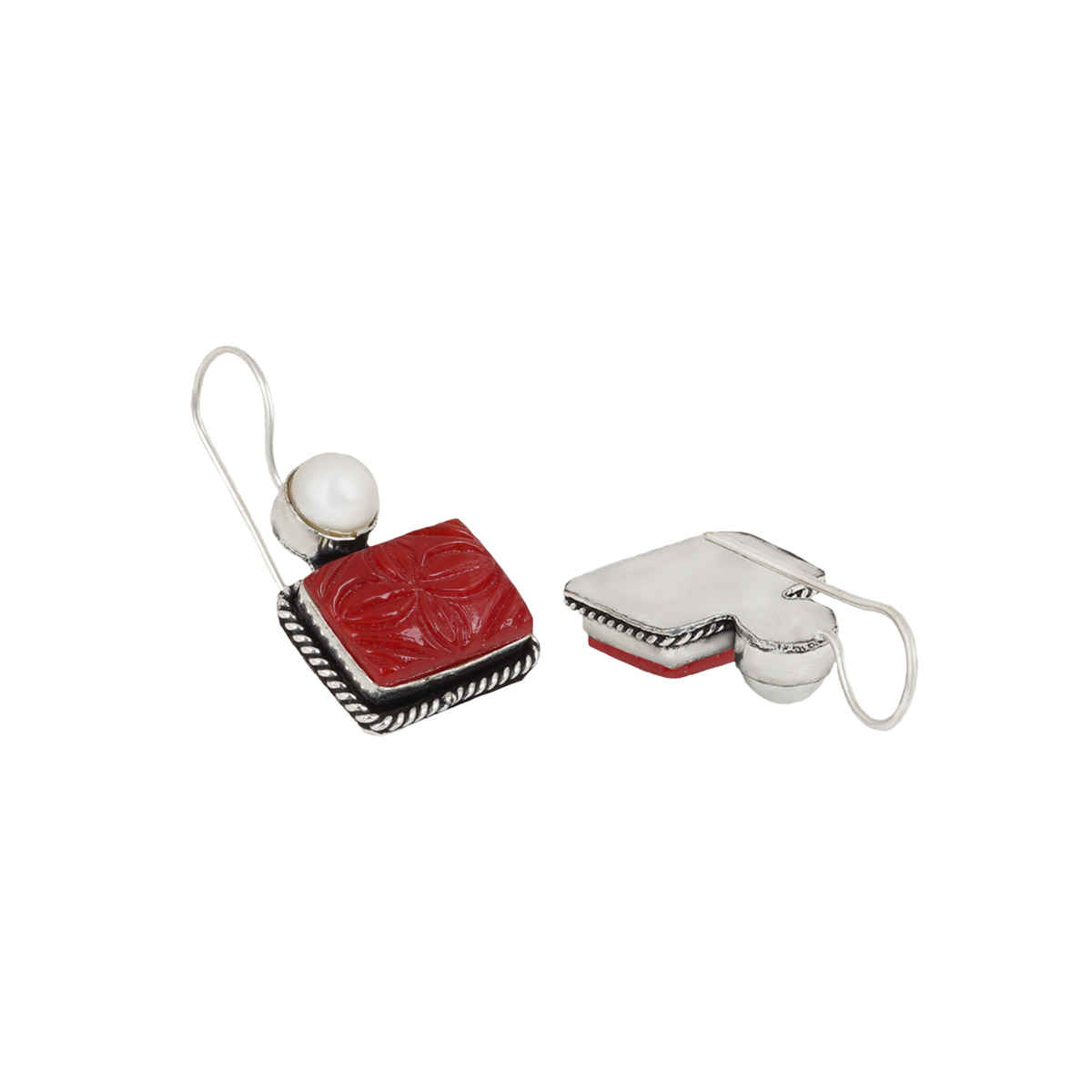 Teejh Teejh Diti Maroon Stone & Pearl Earrings