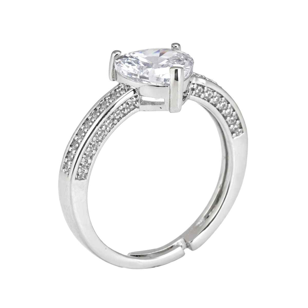 Sukkhi Stylish Rhodium Plated CZ Solitaire Heart Shaped Love Proposal Ring for Women | Free Size
