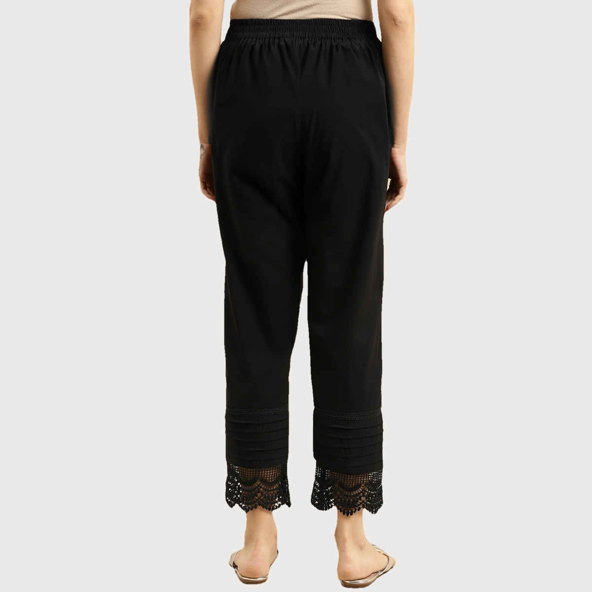 Rangita Women Calf Length Straight Pant - Solid | 100% Cotton | Black | S