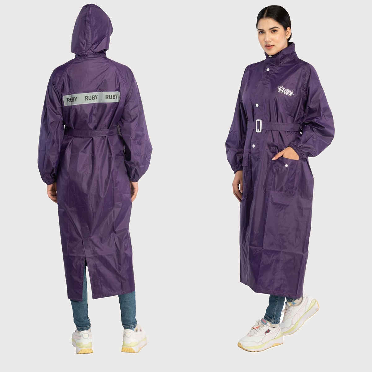Fendo Ruby Princess Rain Coat for Women Waterproof Polyester Long Overcoat | XXL | Purple
