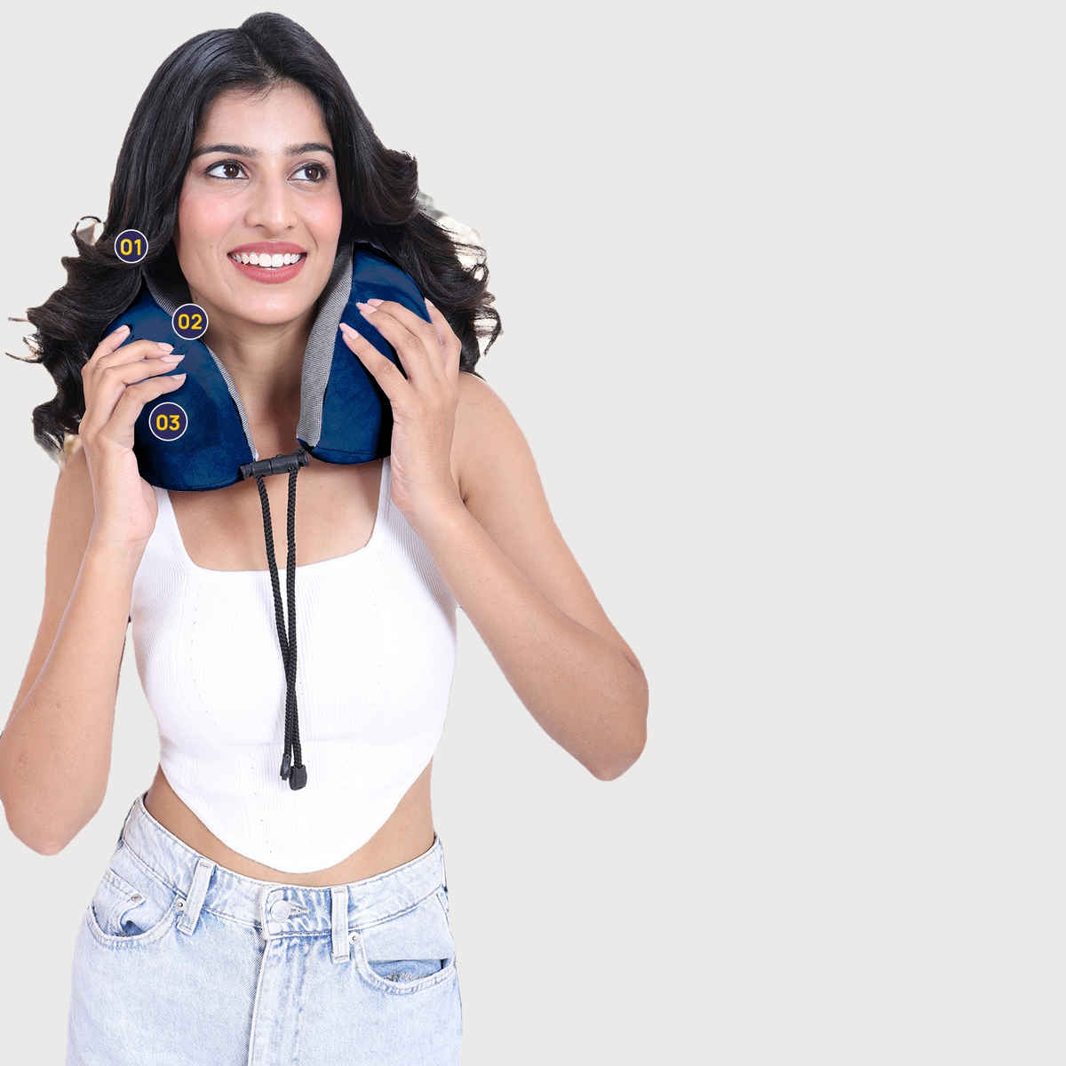 Billebon Cool Gel Travel Neck Pillow with Magnetic Fabric & Washable Cover | Navy Blue