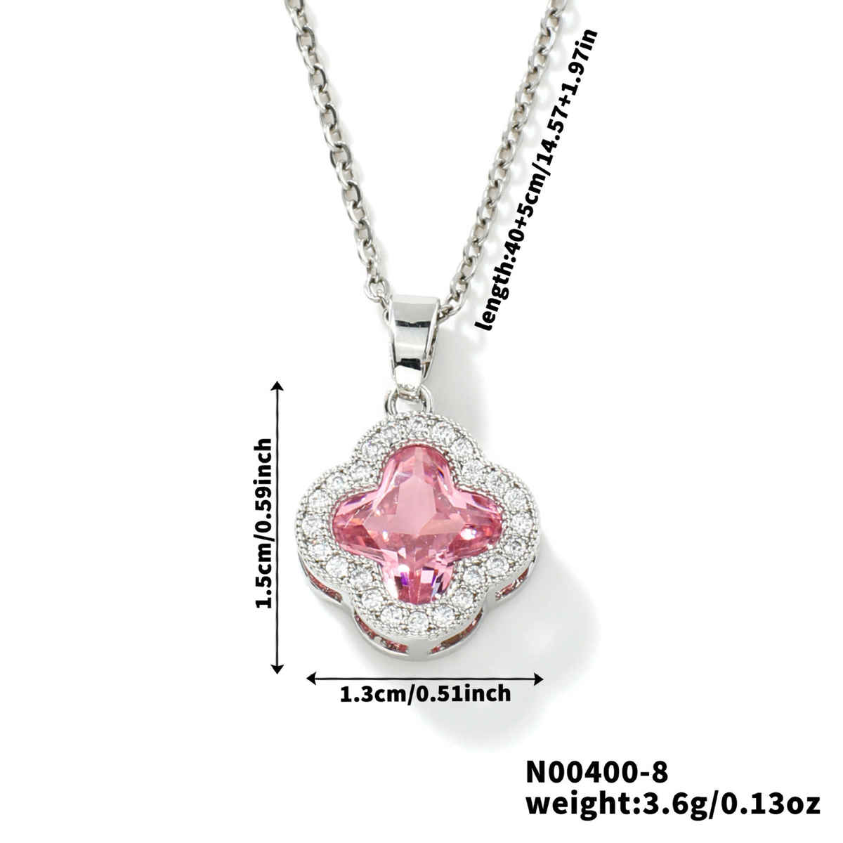 Beautynx Rose Quartz Clover Pendant Necklace | Silver | BNX-NK-0019