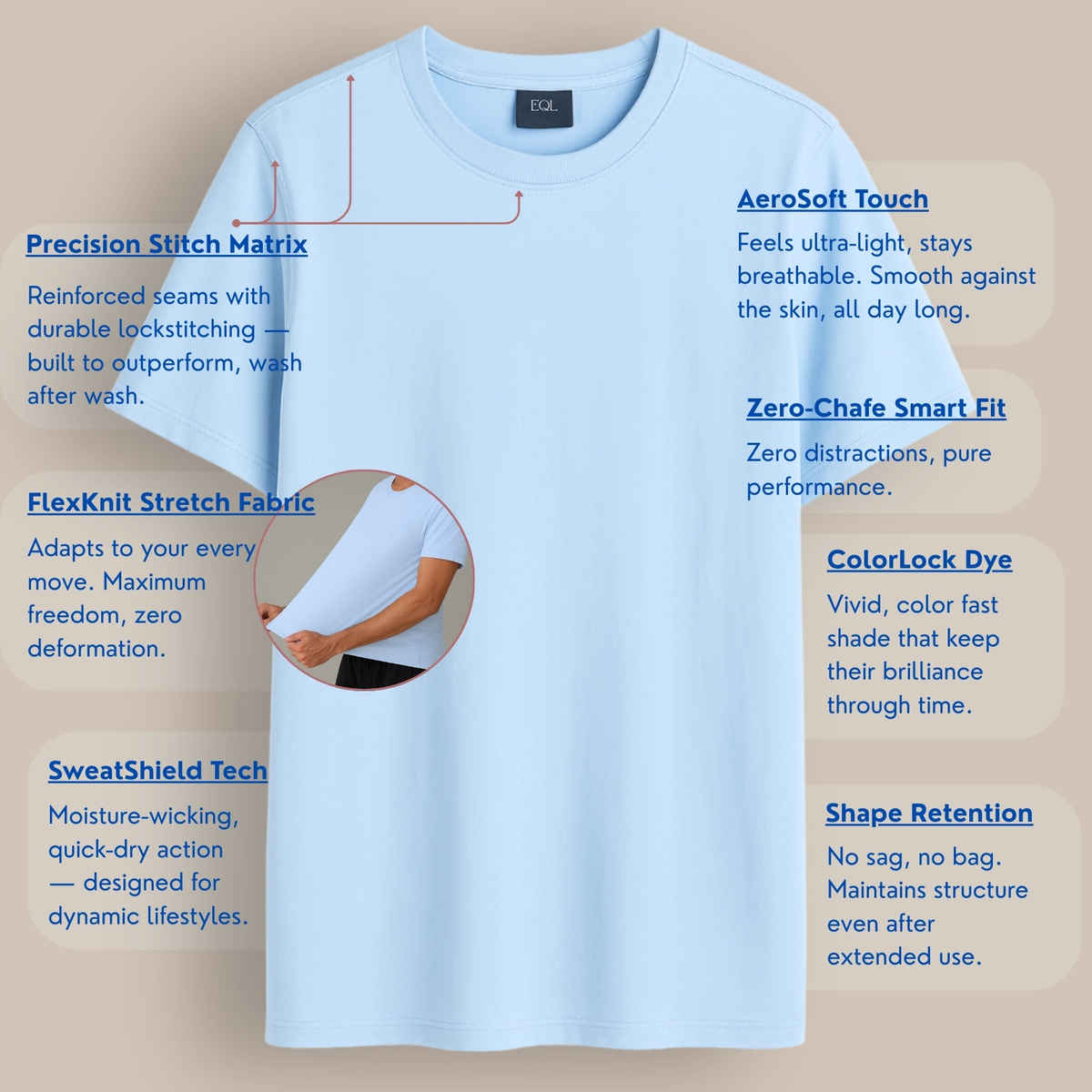 EQL Unisex Select Cotton Lycra T-Shirt | Light Blue - L